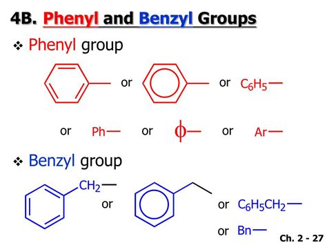 The difference between phenyl and benzyl groups .